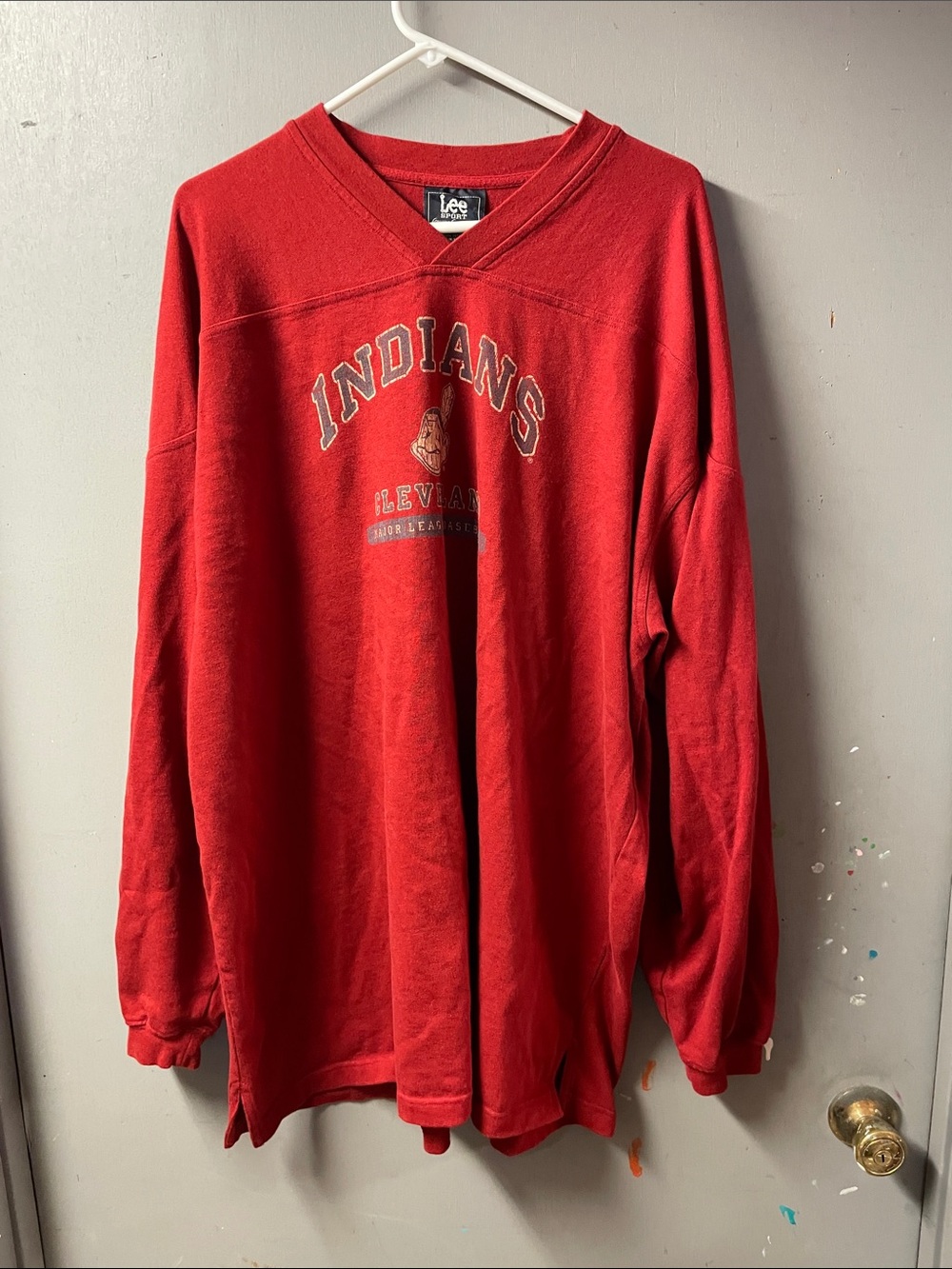 Vintage Lee Red Cleveland Indians Crewneck Sweatshirt mens size XXL
